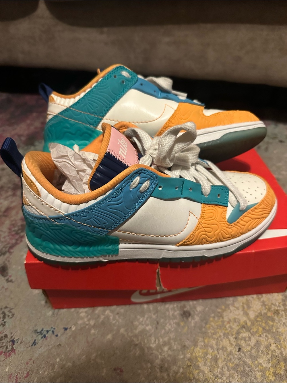 Serena Williams Nike Low Dunks- in Teal, Orange & White